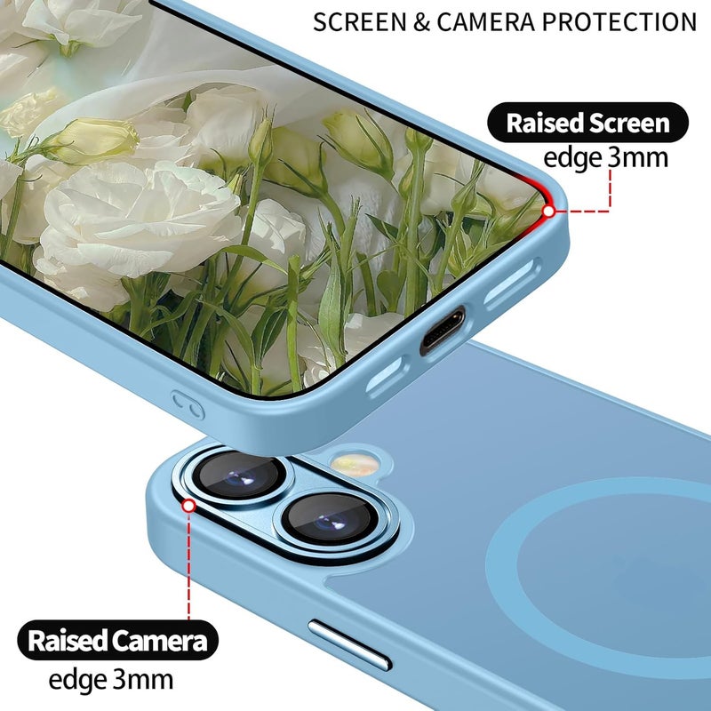 Elzzi حافظة مغناطيسية لجهاز آيفون 16 بلس، مطورة [حماية كاملة للكاميرا] [متوافقة مع ماغسيف] [غير لامعة شفافة] حافظة هاتف واقية مضادة للصدمات للرجال والنساء - أزرق ضبابي - Image 2