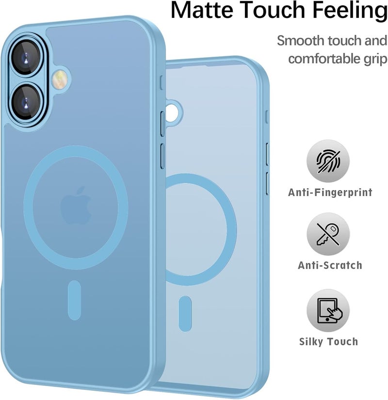 Elzzi حافظة مغناطيسية لجهاز آيفون 16 بلس، مطورة [حماية كاملة للكاميرا] [متوافقة مع ماغسيف] [غير لامعة شفافة] حافظة هاتف واقية مضادة للصدمات للرجال والنساء - أزرق ضبابي - Image 5