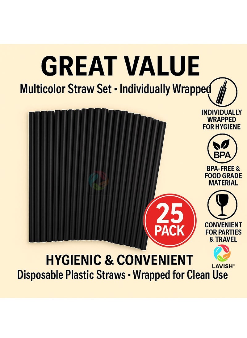 Lavish Jumbo Boba Straws 25-Pack | 12mm Thick, 24cm Long | Black Extra-Wide Smoothie Straws | Individually Wrapped, BPA-Free | Ideal for Bubble Tea, Milkshakes, Juice, Events & Cafes - Image 2