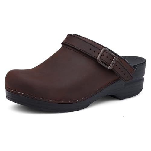 Dansko Ingrid Sling Back Mule Clog for Women - Anti-Fatigue Rocker Bottom Promotes Forward Foot Motion - Premium Leather Uppers for Long-Lasting Wear Antique Brown/Blk 7.5-8 M US - Image 1