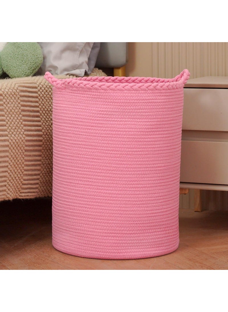 BRISHTl Brishtl 75L Woven Laundry BasketCotton Tall Laundry Hamper For BlanketsClothesPillowsToysShoes Large Laundry Bin 15 X 20 Inch Pink  - Image 1