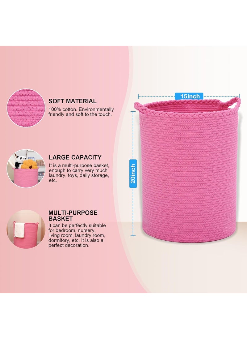 BRISHTl Brishtl 75L Woven Laundry BasketCotton Tall Laundry Hamper For BlanketsClothesPillowsToysShoes Large Laundry Bin 15 X 20 Inch Pink  - Image 3