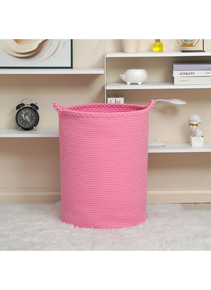 BRISHTl Brishtl 75L Woven Laundry BasketCotton Tall Laundry Hamper For BlanketsClothesPillowsToysShoes Large Laundry Bin 15 X 20 Inch Pink  - Image 5