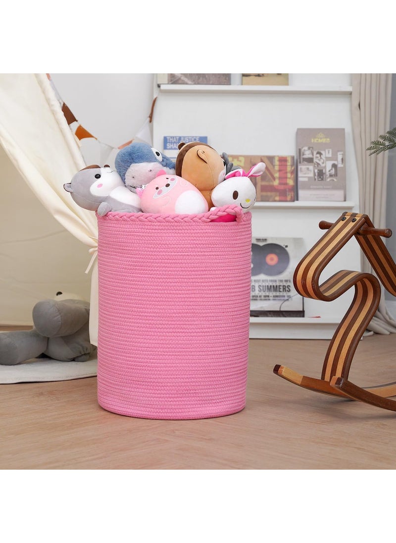 BRISHTl Brishtl 75L Woven Laundry BasketCotton Tall Laundry Hamper For BlanketsClothesPillowsToysShoes Large Laundry Bin 15 X 20 Inch Pink  - Image 4