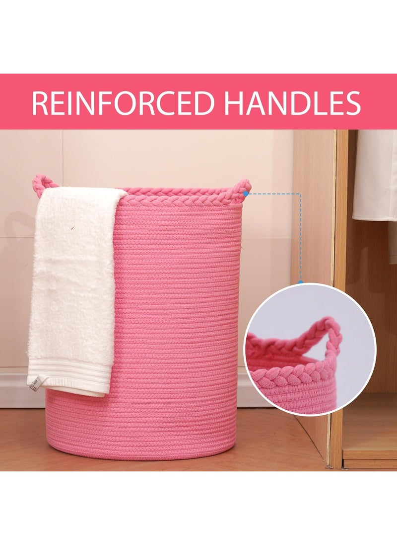 BRISHTl Brishtl 75L Woven Laundry BasketCotton Tall Laundry Hamper For BlanketsClothesPillowsToysShoes Large Laundry Bin 15 X 20 Inch Pink  - Image 2