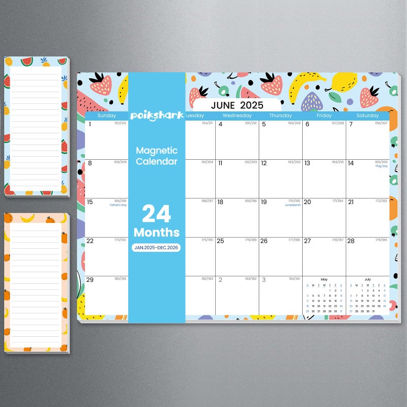 POIKSHARK 2025-2026 Magnetic Calendar for Refrigerator with 2 Pack Magnetic Note Pad for Fridge, 2 Year from January 2025 to December 2026 with Seasonal Patterns, Aesthetic Magnet Wall Calendar - 11''*8.5'' - Image 1