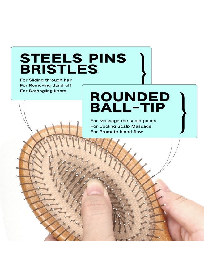 Combetter Bamboo Hair Brush Combetter, Smoothing Hair&Massage, Detangling Anti-Static Hairbrush, Natural Wood Comb with Metal Bristles for Women, Men & Children - Image 4