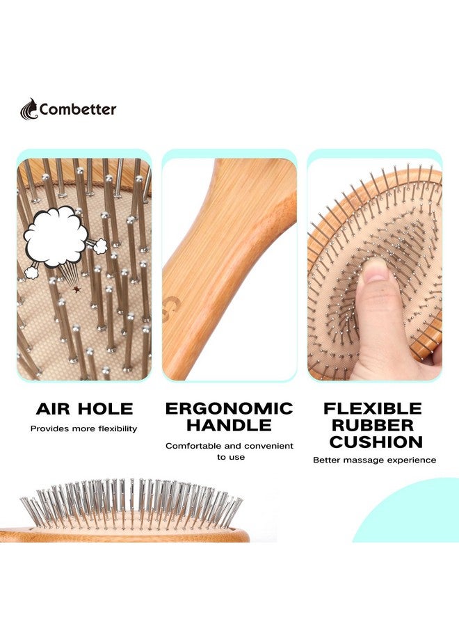 Combetter Bamboo Hair Brush Combetter, Smoothing Hair&Massage, Detangling Anti-Static Hairbrush, Natural Wood Comb with Metal Bristles for Women, Men & Children - Image 3