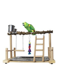 Parrots Playground Bird Perch Play Gym Parrot Playstand Wooden Play Stand With Feeder Cups Ladder Swings Exercise Toys For Parakeets Cockatiel Lovebirds Conures Budgie Cockatoos