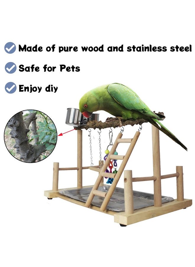 Kathson - Parrots Playground Bird Perch Play Gym Parrot Playstand Wooden Play Stand With Feeder Cups Ladder Swings Exercise Toys For Parakeets Cockatiel Lovebirds Conures Budgie Cockatoos - Image 1