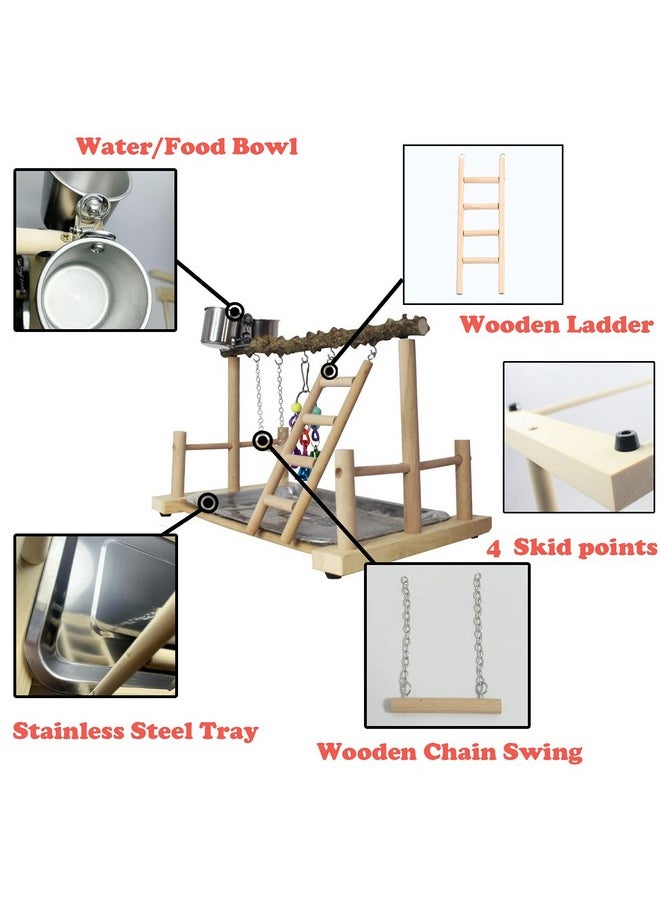 Kathson - Parrots Playground Bird Perch Play Gym Parrot Playstand Wooden Play Stand With Feeder Cups Ladder Swings Exercise Toys For Parakeets Cockatiel Lovebirds Conures Budgie Cockatoos - Image 1