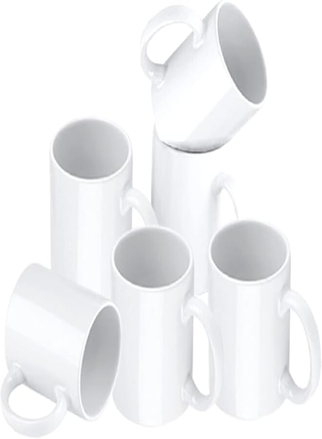 Esdabem Set of 6 White Mugs 12oz - White Sublimation Blank Coffee Mugs Porcelain Espresso Cups for Coffee, Soup, Tea, Milk, Latte, Hot Cocoa, Sublimation Mugs Blank, DIY Coated Ceramic Mugs