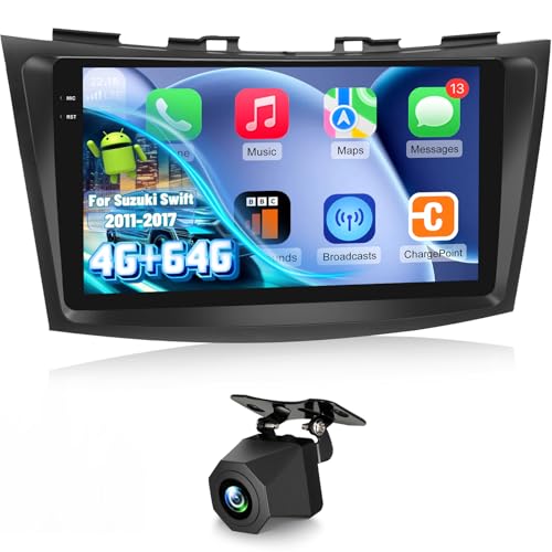 EKAT 4G64G Android 15 Car Stereo for Suzuki Swift 2011 2012 2013 2014 2015 with Wireless Carplay Android Auto 9 Inch HD Touchscreen Radio with EQ5G WiFiGPSSWCMirror Link AHD Rear View Camera - Image 1