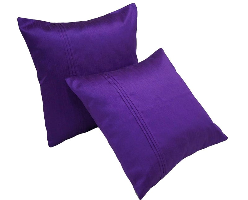 Vissage Vissage Raw Silk Double Bed Runner Set with Designer Cushion Covers Purple  - Image 2