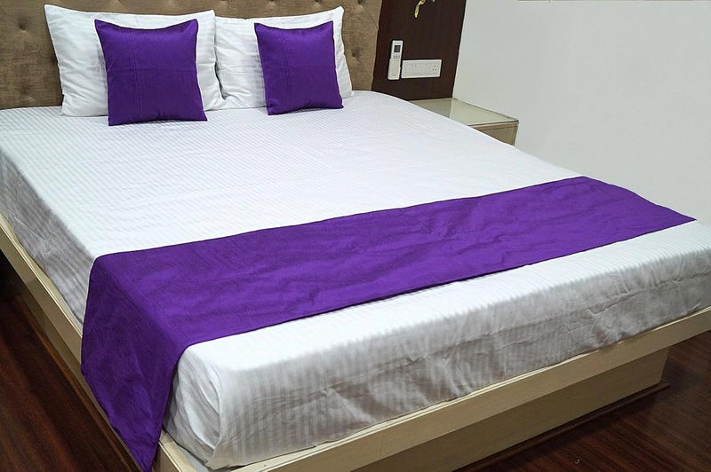 Vissage Vissage Raw Silk Double Bed Runner Set with Designer Cushion Covers Purple  - Image 1