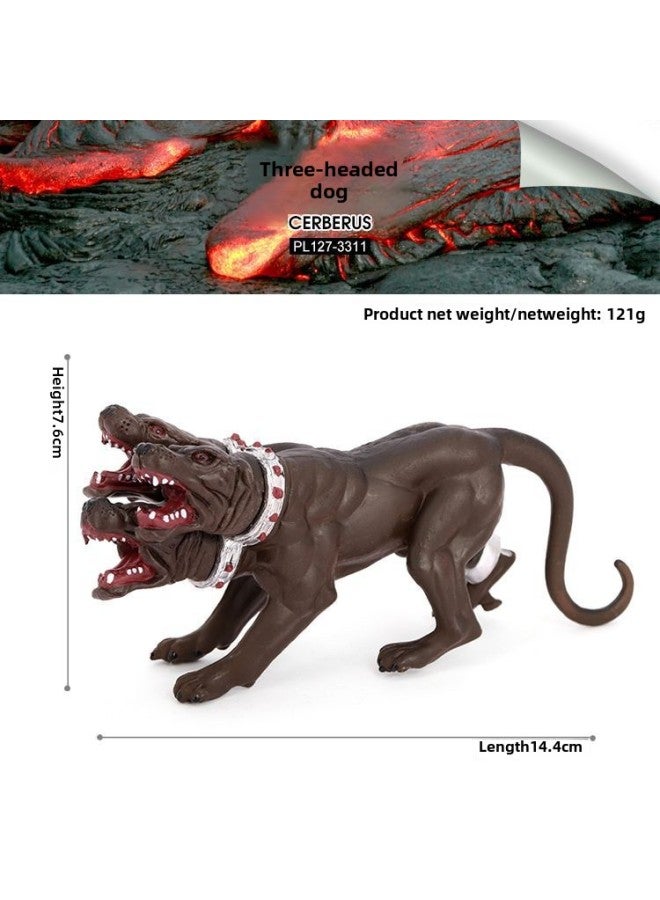 Simulation Myth Animal Model Fire Phoenix Warcraft Monster Three-headed Dog Ice Giant Cognitive Ornaments Plastic Toys-Color:Pl127-3311 Three-headed Dog (black) - Image 1