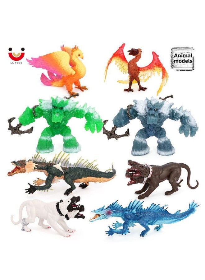 Simulation Myth Animal Model Fire Phoenix Warcraft Monster Three-headed Dog Ice Giant Cognitive Ornaments Plastic Toys-Color:Pl127-3311 Three-headed Dog (black) - Image 2