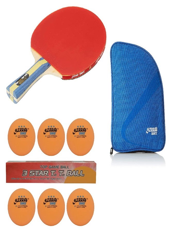 دي إتش أس مضرب تنس الطاولة S-S302 DHS مع كرة تنس الطاولة DHS 40 مم 3 نجوم برتقالية (علبة من 6 قطع) وغطاء مضرب تنس الطاولة RC104 DHS أزرق - Image 2