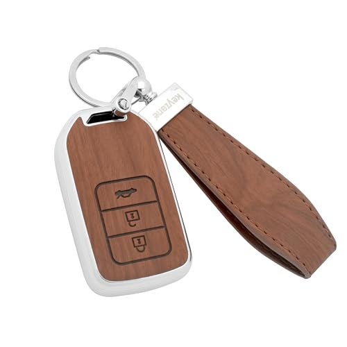keyzone Woodgrain TPU Key Cover & Keychain for Honda City, Civic, Jazz, Brio, Amaze, CR-V, WR-V, BR-V, Mobilio, Elevate 3B Smart Key (Walnut Brown) - Image 1
