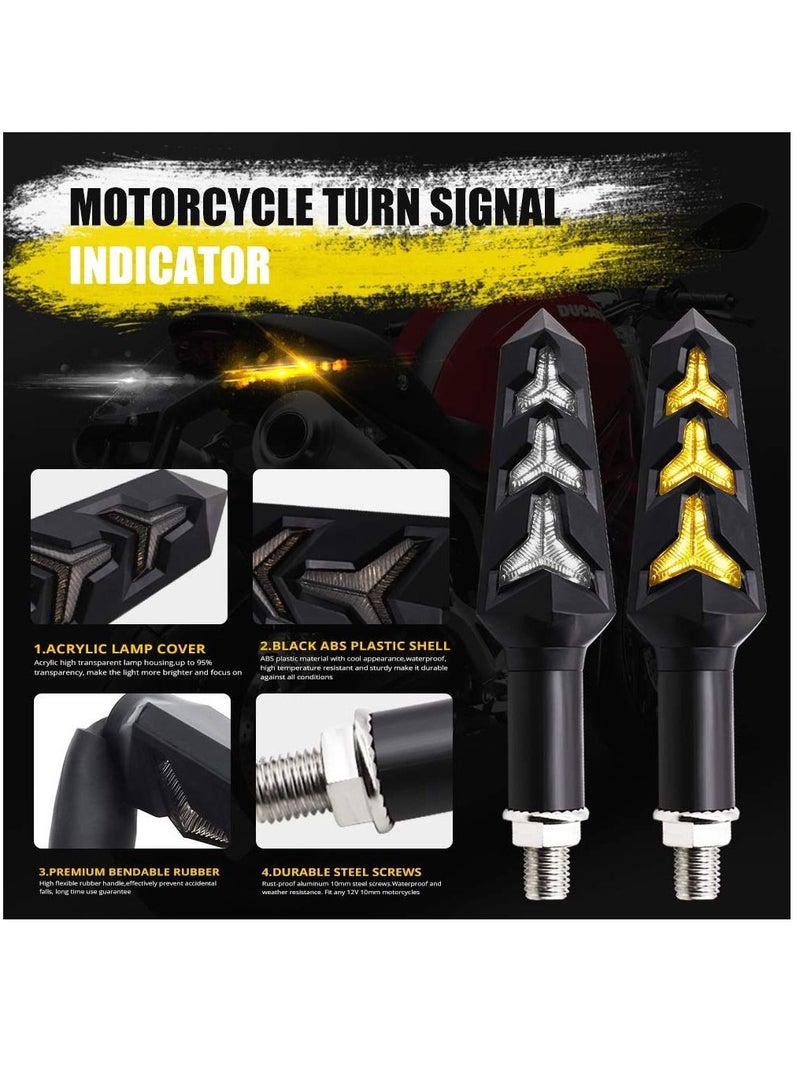 MUNTAQI 2 pcs Motorcycle Turn Signal Lights Y-shape Indicator Rear LED Motorbike Lights Amber Flowing u0026 White DRL Running Lights for Yamaha Suzuki Kawasaki Scooter, Waterproof 12V - Image 2