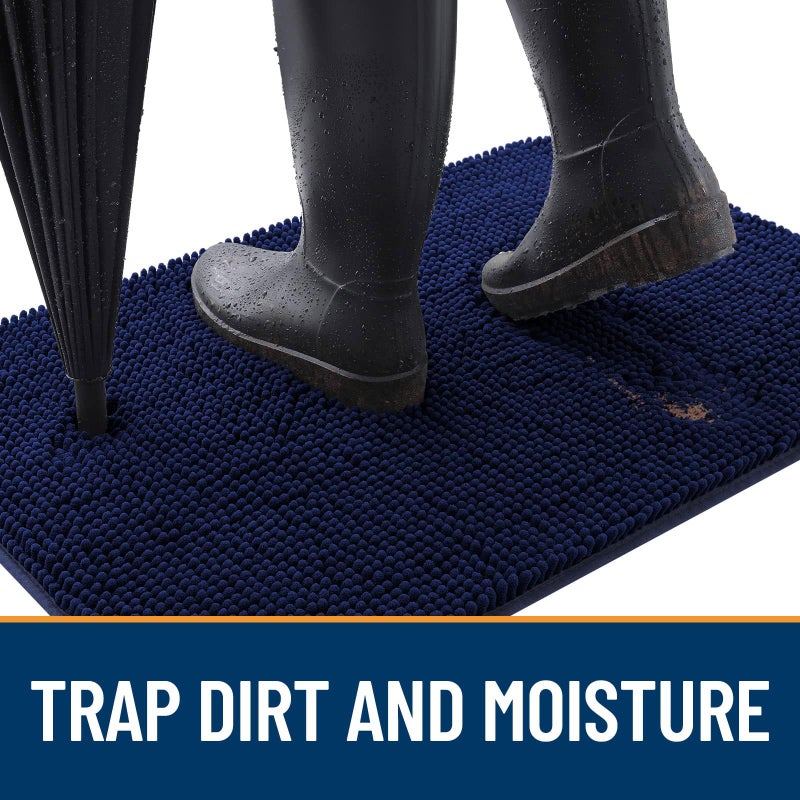 OLANLY Dog Door Mat for Muddy Paws 24x16, Absorbs Moisture and Dirt, Absorbent Non-Slip Washable Doormat, Quick Dry Chenille Mud Mat for Dogs, Entry Indoor Entryway Carpet for Inside Floor, Navy Blue - Image 2