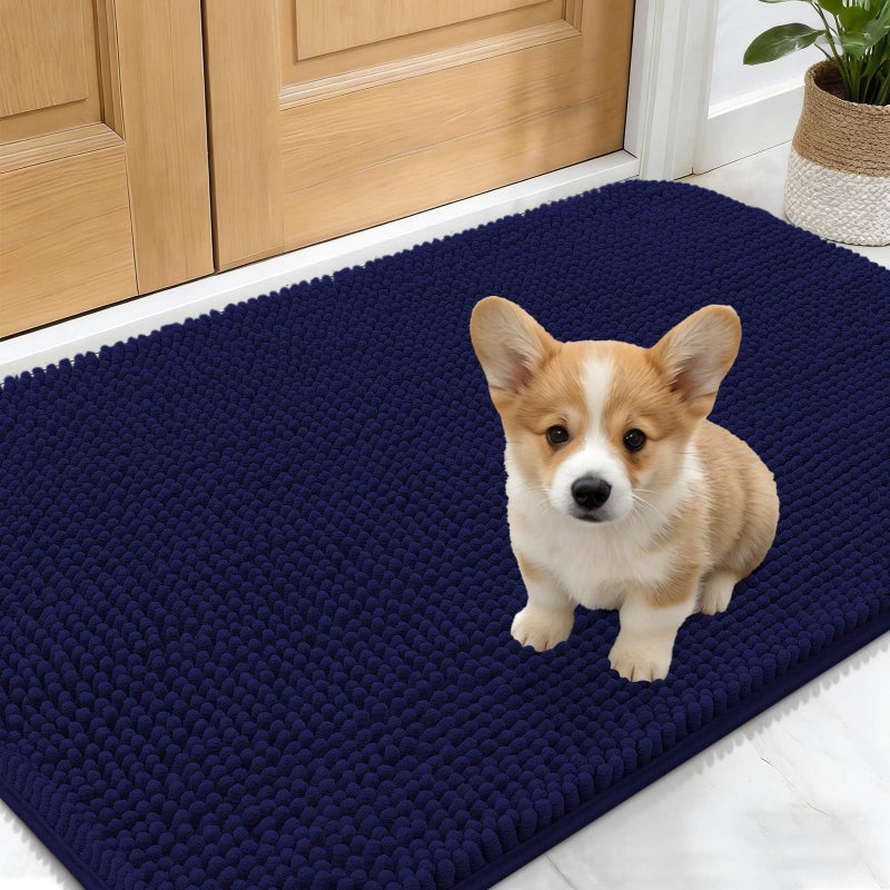OLANLY Dog Door Mat for Muddy Paws 24x16, Absorbs Moisture and Dirt, Absorbent Non-Slip Washable Doormat, Quick Dry Chenille Mud Mat for Dogs, Entry Indoor Entryway Carpet for Inside Floor, Navy Blue - Image 1