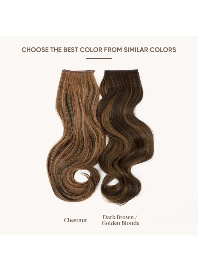 SARLA Invisible Wire Hair Extensions with 3 Clips Short Synthetic Wavy Curly Hairpiece Adjustable Transparent Headband for Women 14 Inch Dark Brown/Golden Blonde Highlights - Image 2