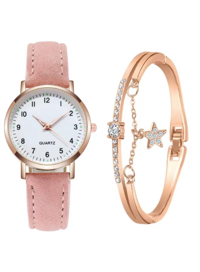 Two-piece Simple Women's Watch Digital Female Student Luminous Watch Fashion Matte Leather Casual Women's Quartz Watch