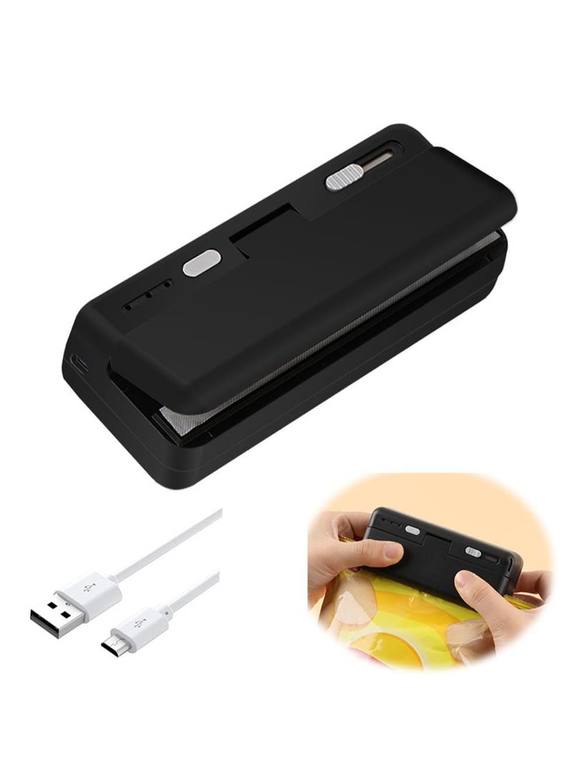 KASTWAVE Mini Bag Sealer, USB Charger Potato Chip Bags Heat Sealer Capper, Reseals Snack Plastic Bag Heat Seal and Cutter, Sealing Machine Vacuum Impulse For Mylar Cereal Bags, Keep Food Fresh (Black)  - Image 1