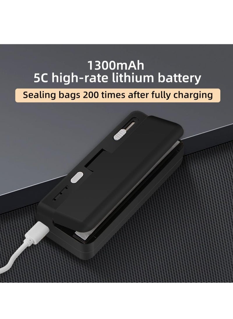 KASTWAVE Mini Bag Sealer, USB Charger Potato Chip Bags Heat Sealer Capper, Reseals Snack Plastic Bag Heat Seal and Cutter, Sealing Machine Vacuum Impulse For Mylar Cereal Bags, Keep Food Fresh (Black)  - Image 2
