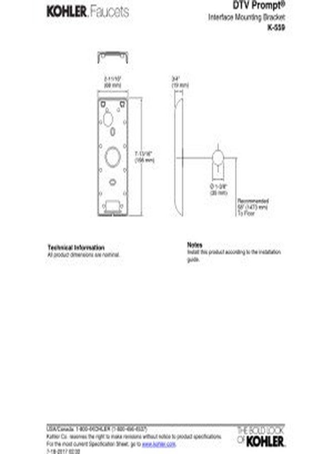 KOHLER K-559-CP DTV Prompt Interface Mounting Bracket, Polished Chrome - Image 2