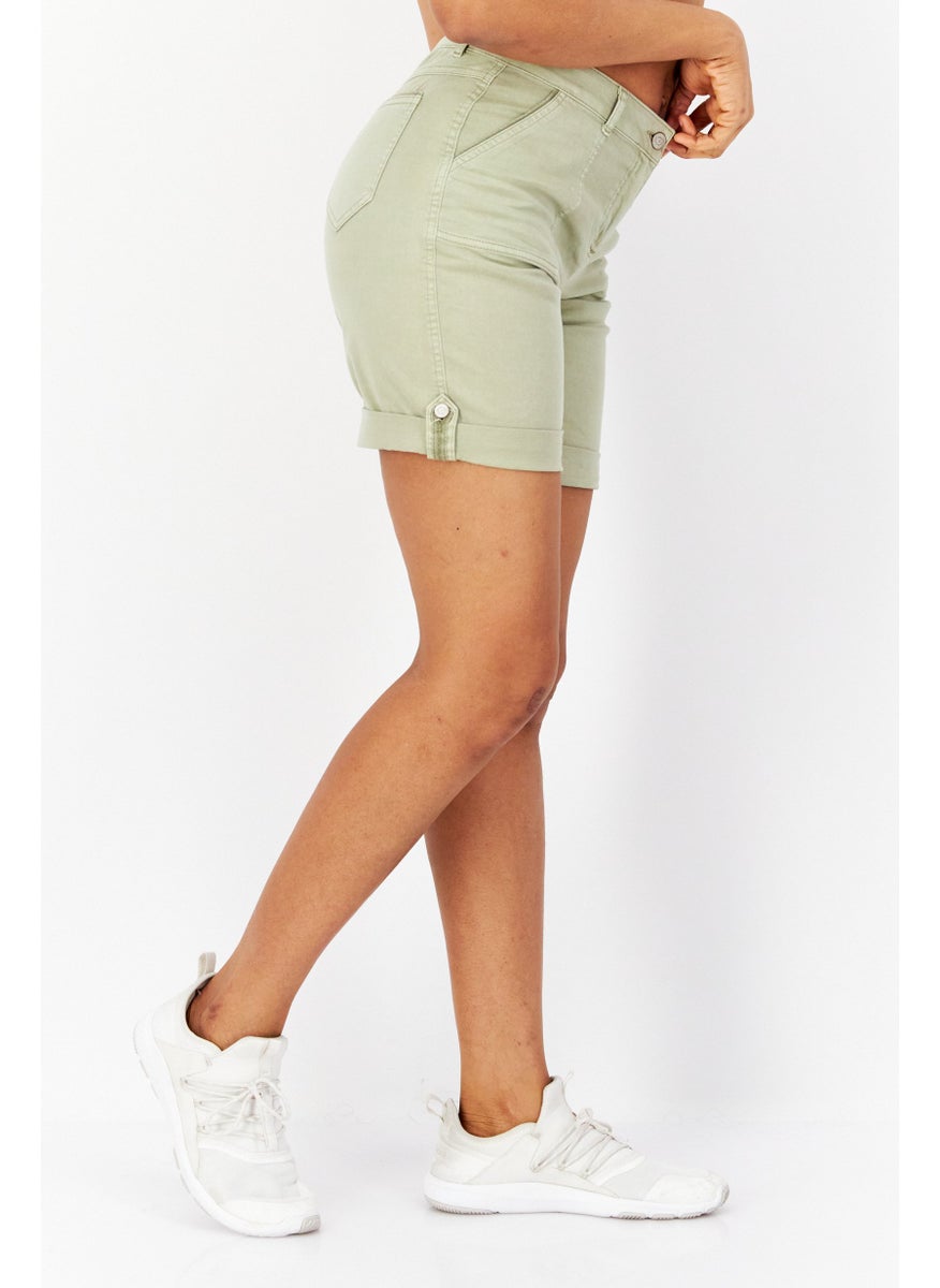 Zero Women Solid Basic Shorts, Olive  - Image 3