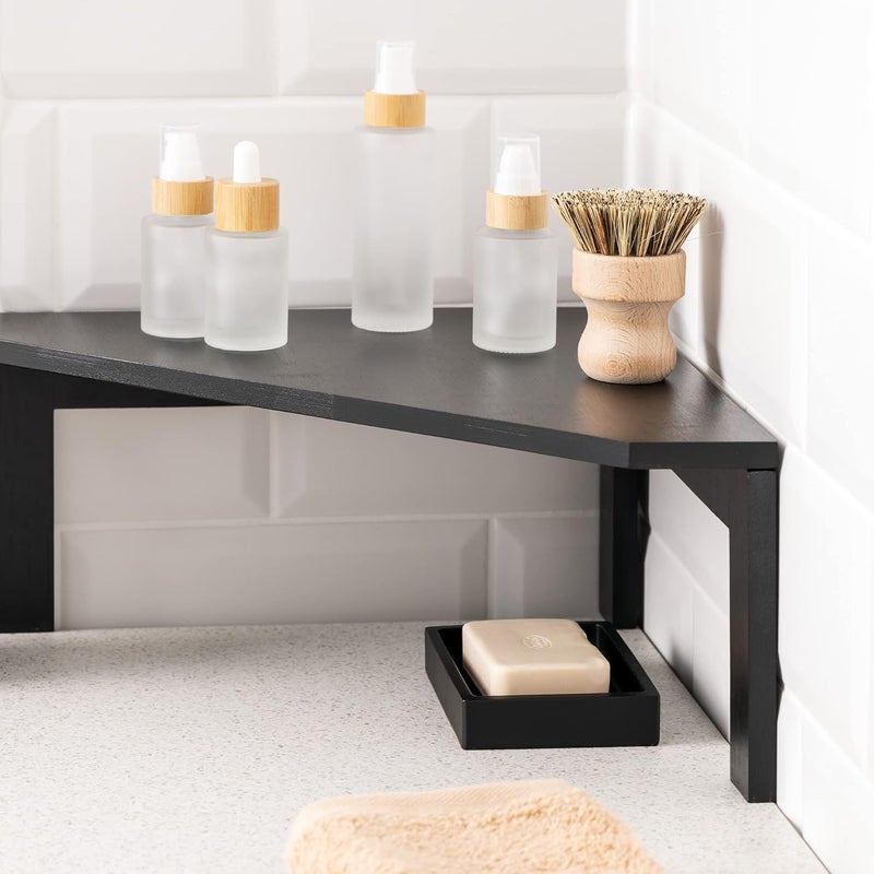 Navaris Navaris Bamboo Corner Shelf Unit  FreeStanding Corner Shelf Organizer for Kitchen Cabinet Cupboard CounterTop Storage 118 x 118 x 59  Black  - Image 4