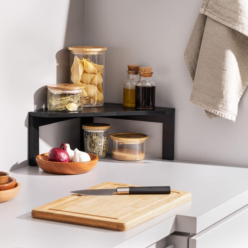 Navaris Navaris Bamboo Corner Shelf Unit  FreeStanding Corner Shelf Organizer for Kitchen Cabinet Cupboard CounterTop Storage 118 x 118 x 59  Black  - Image 2