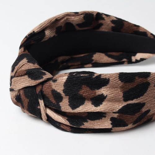 Cuizhiyu 2PK Leopard Print Knotted Headbands for Women Cute Wide Top Knot Headband Fashion Corduroy Knot Headband Leopard Hair Accessories - Image 5