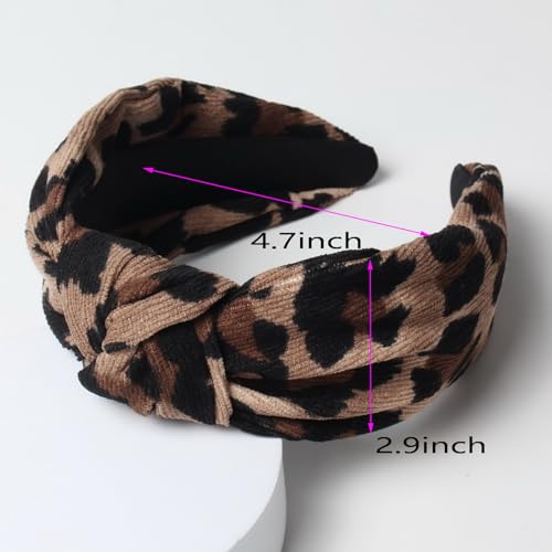 Cuizhiyu 2PK Leopard Print Knotted Headbands for Women Cute Wide Top Knot Headband Fashion Corduroy Knot Headband Leopard Hair Accessories - Image 3