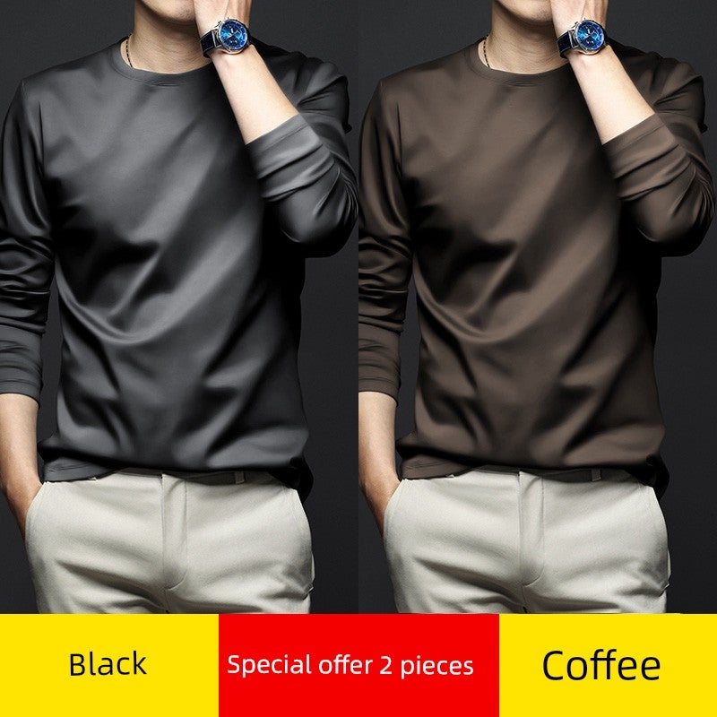 Mercerized modal cotton base shirt men's spring and autumn long-sleeved t-shirt solid color thin inner wear autumn T-shirt base shirt - Image 3