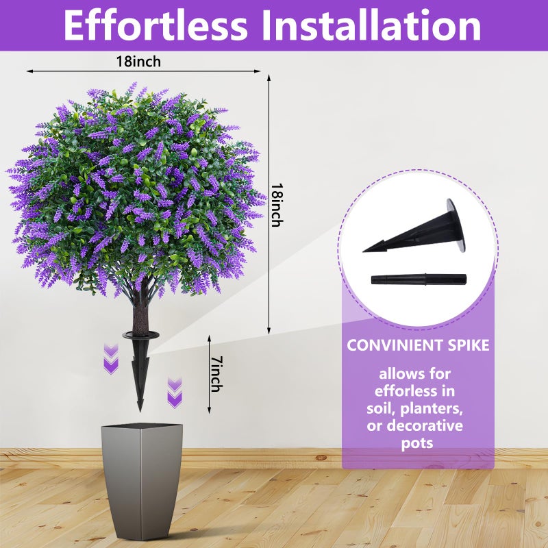 Yangrass Artificial Lavender Topiary Ball Trees with Ground Spike, Set of 2 UV Resistant Artificial Shrubs, Fake Evergreen Artificial Plant Bush for Indoor Outdoor Front Porch Garden - Image 5