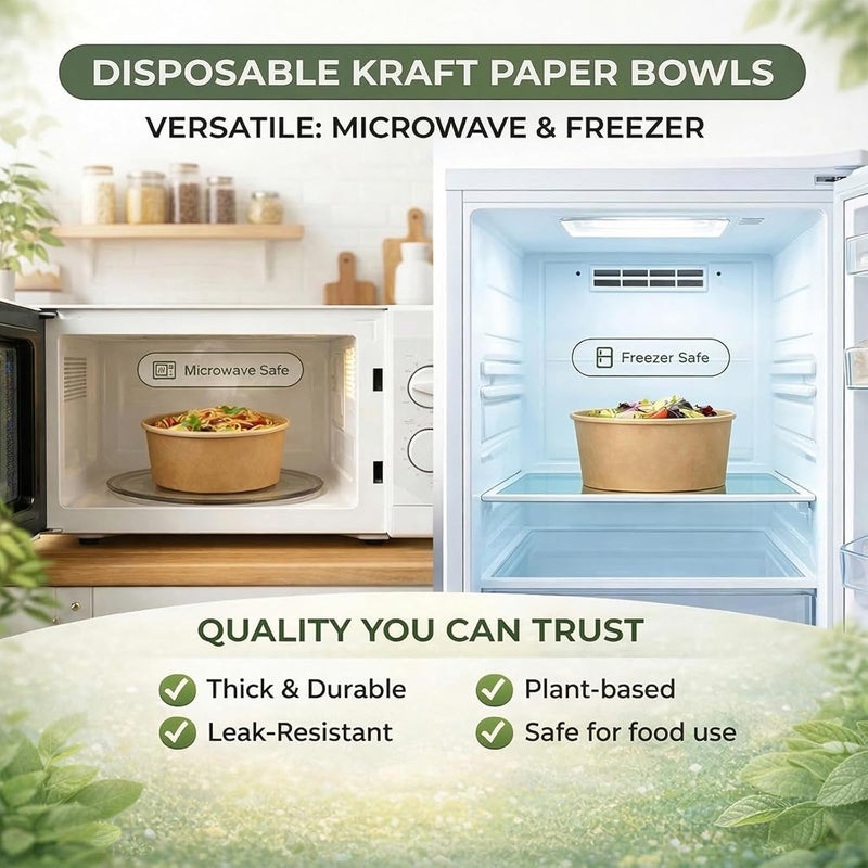 TOPtoper 50 Pcs 32 Oz Large Paper Bowls with Lids, Disposable Soup Serving Bowls Bulk Party Supplies for Hot/Cold Food, Soup (32 OZ) - Image 3