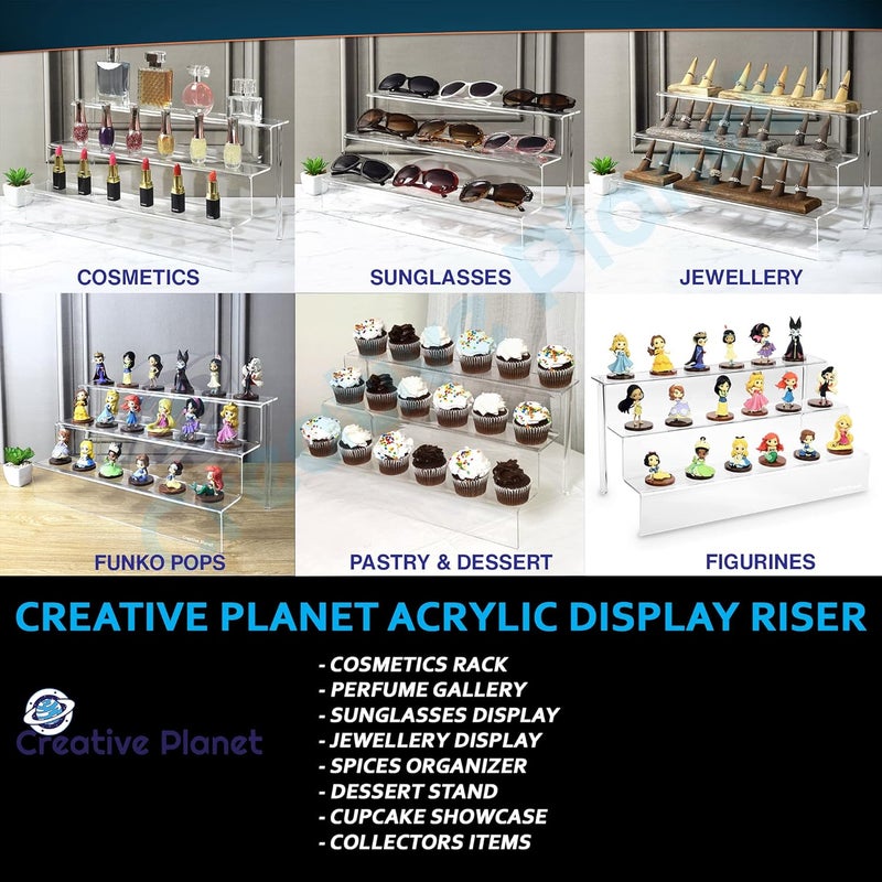 Creative Planet 3 Steps Acrylic Display Riser Shelf Cupcake Stand. Display for Showcase Decoration, Dessert Table, Spices Organizer, Funko Pop Toys, Figurines (Acrylic Display Riser Shelf, 1) - Image 3