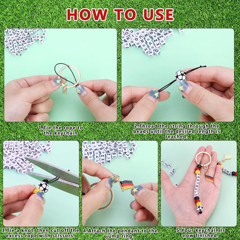 MWOOT German World Cup Keychain Making Kit, Germany Flag Pendant DIY Keychain, Football Acrylic Beads and Letters Gift for Football Lovers - Image 4