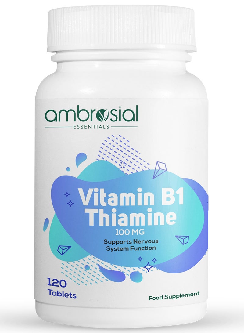 Ambrosial Vitamin B1 Thiamine 100mg - High Strength Vitamin B1 Thiamine for Heart, Immune System, Psychological Function, and Energy Yielding - 120 Tablets - Image 1