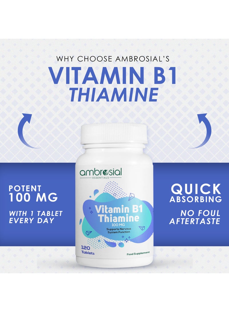 Ambrosial Vitamin B1 Thiamine 100mg - High Strength Vitamin B1 Thiamine for Heart, Immune System, Psychological Function, and Energy Yielding - 120 Tablets - Image 3