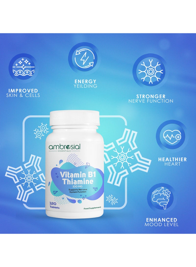 Ambrosial Vitamin B1 Thiamine 100mg - High Strength Vitamin B1 Thiamine for Heart, Immune System, Psychological Function, and Energy Yielding - 120 Tablets - Image 2