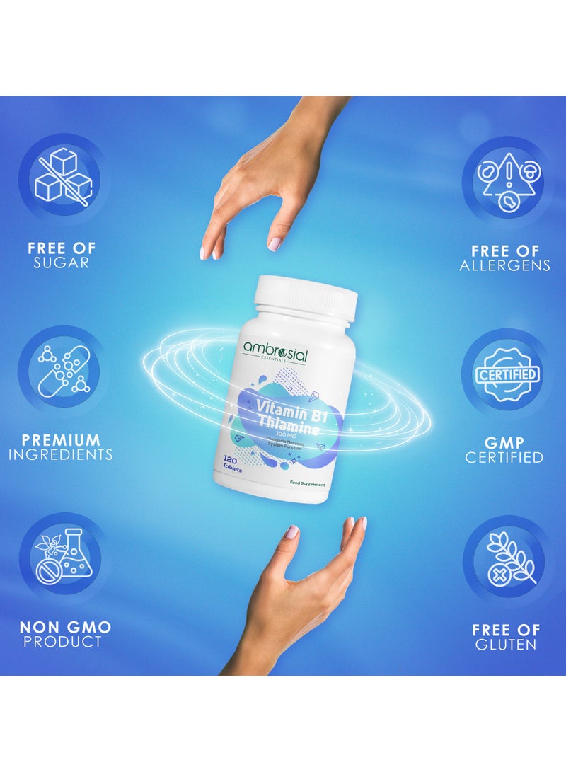 Ambrosial Vitamin B1 Thiamine 100mg - High Strength Vitamin B1 Thiamine for Heart, Immune System, Psychological Function, and Energy Yielding - 120 Tablets - Image 5