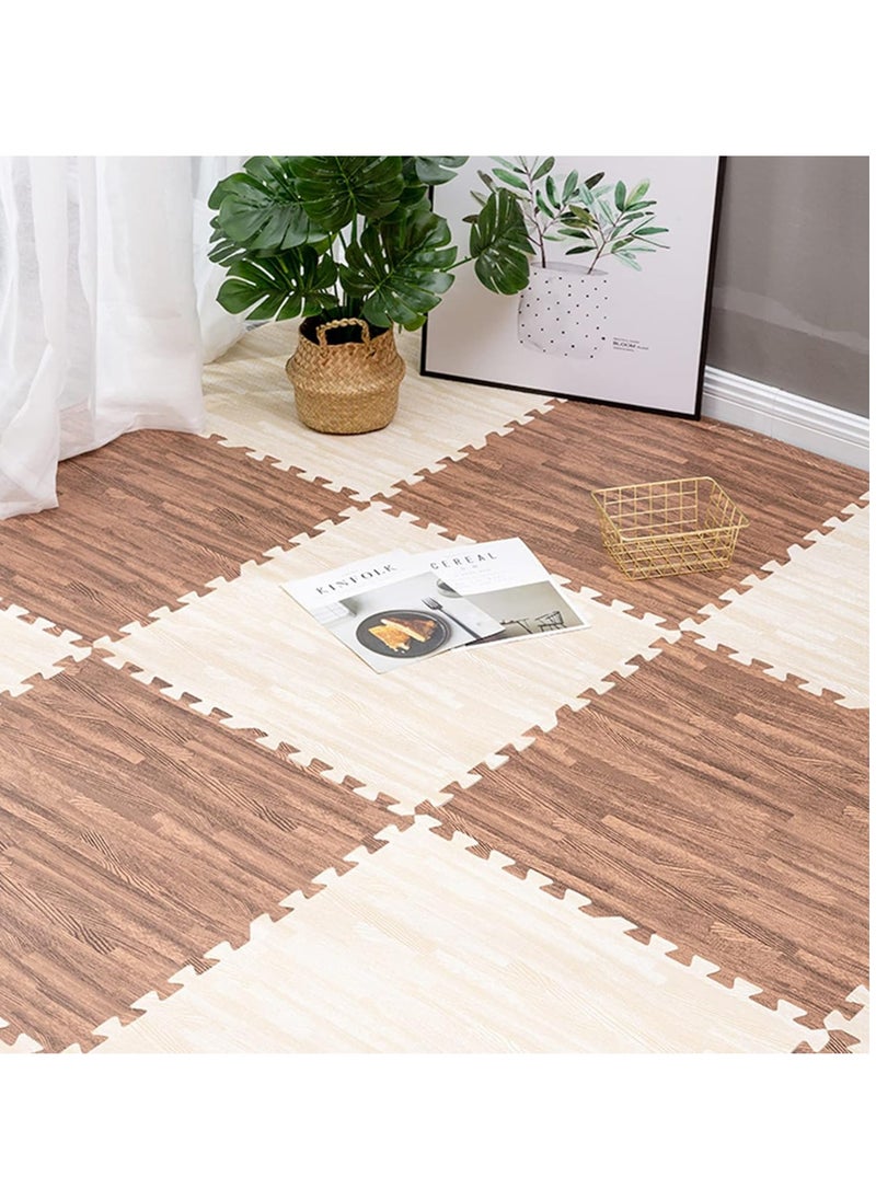 Puzzle Exercise mat 12pcs Interlocking Foam Mats 60×60CM EVA Foam Floor Tiles Extra Thick Gym Flooring Mat Non-Toxic Kids Puzzle Mat Wood Grain Protective Foam Floor Mats