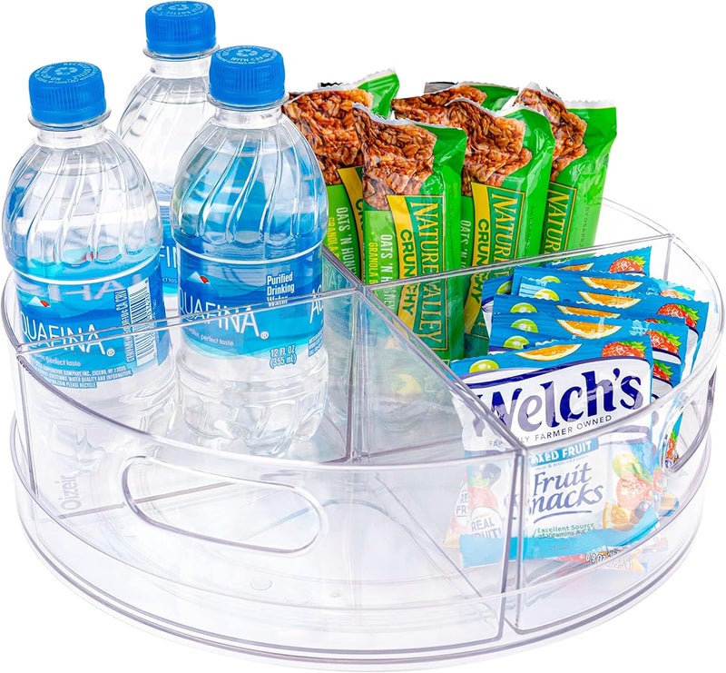 Oizeir Lazy Susan Turntable - Clear Acrylic, Removable Sections, Rotates 360 Degrees. Easily Organize Your Fridge, Cabinet or Counter. Great Carousel Storage for Food, Spices, Cosmetics. (4-Sections) - Image 1