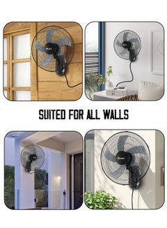 Vmax 18" Wall Fan High Performance Fan with 3-Speed Controls 5 Leaf Blades and Remote Control, Adjustable Tilt Angle 3 Years Guarantee 60 W V-HWF3007 Black  - Image 3