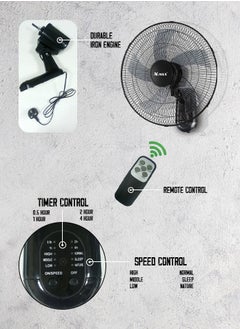Vmax 18" Wall Fan High Performance Fan with 3-Speed Controls 5 Leaf Blades and Remote Control, Adjustable Tilt Angle 3 Years Guarantee 60 W V-HWF3007 Black  - Image 4
