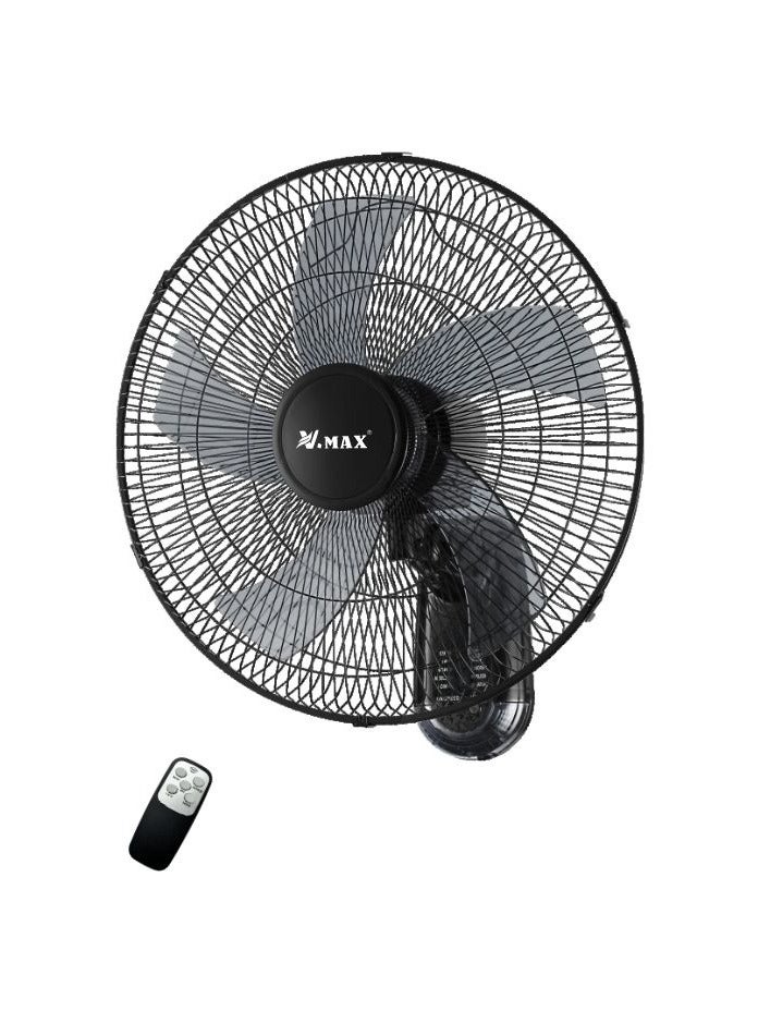 Vmax 18" Wall Fan with Remote Control, 5-Blade High Performance, 3-Speed Settings, Adjustable Tilt, 60W, Quiet Operation, Durable, Black - Image 2